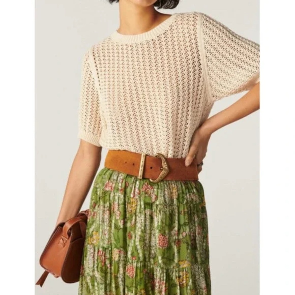 ba&sh Jack Sweater Open Knit Cotton Ecru NWT Size Large